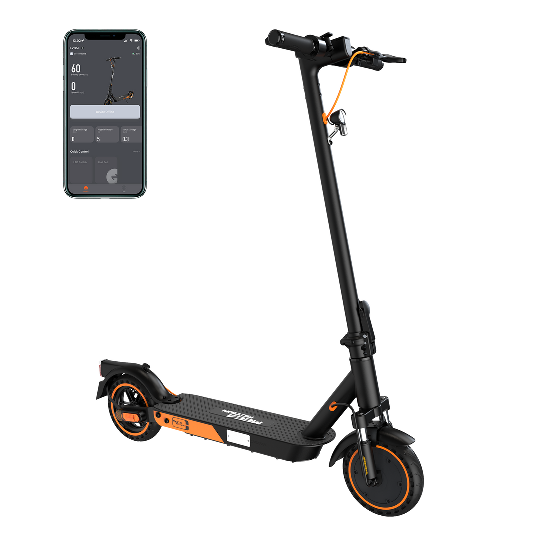 MEGA MOTION EV85F Escooter with App, App and Escooter Side View Image
