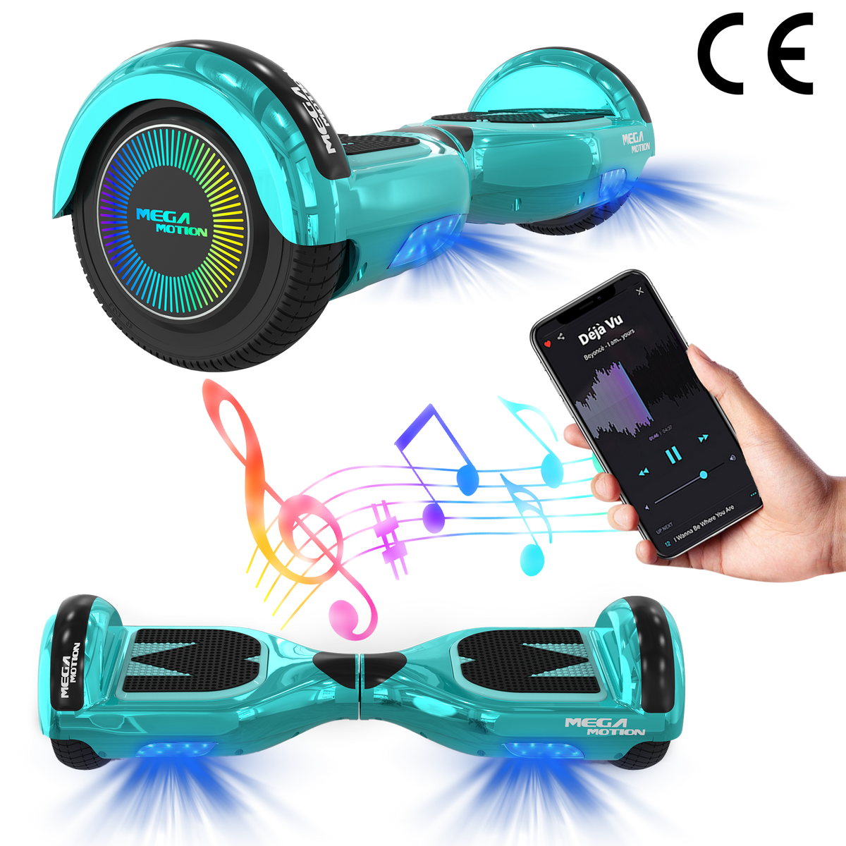 MEGA MOTION A03 Kids Hoverboard for Ages 8+ with LED Lights & Bluetooth Speaker