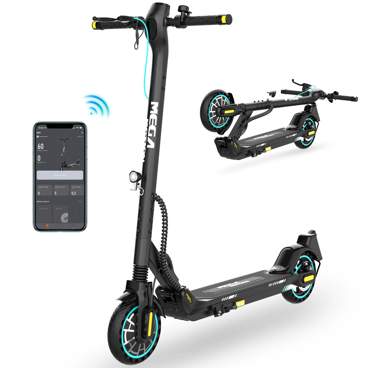 Foldable ME5 electric scooter with smart App connectivity, 20km/h top speed, compliant with street legal standards.
