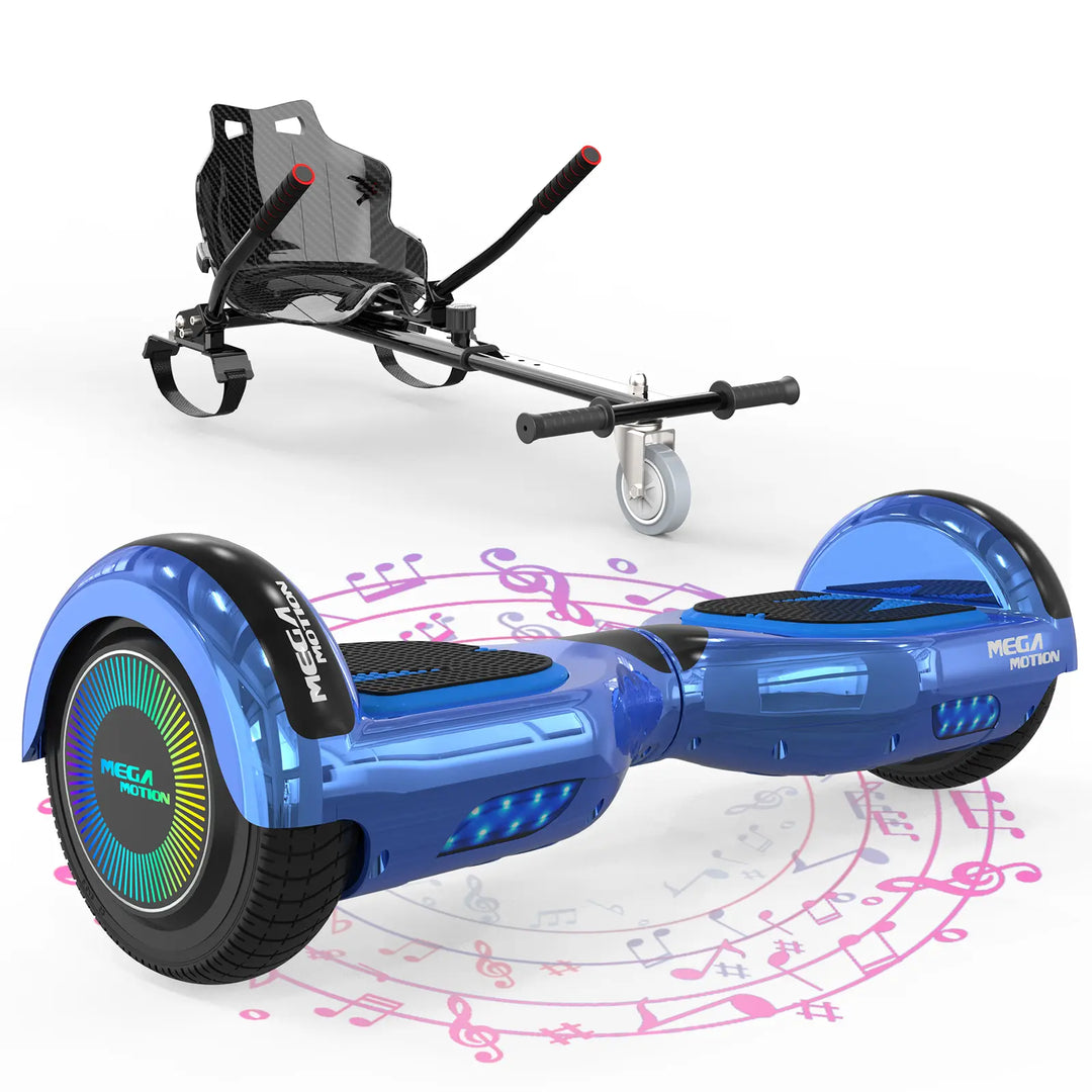 MEGA MOTION A03 Blue Hoverboard with Black Go-Kart Image