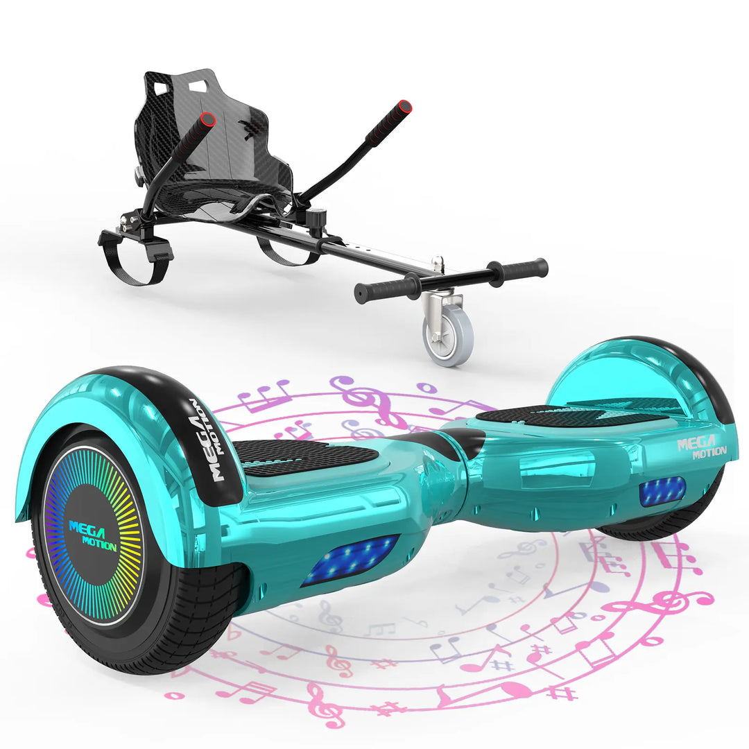 MEGA MOTION A03 Green Hoverboard with Black Go-Kart Image
