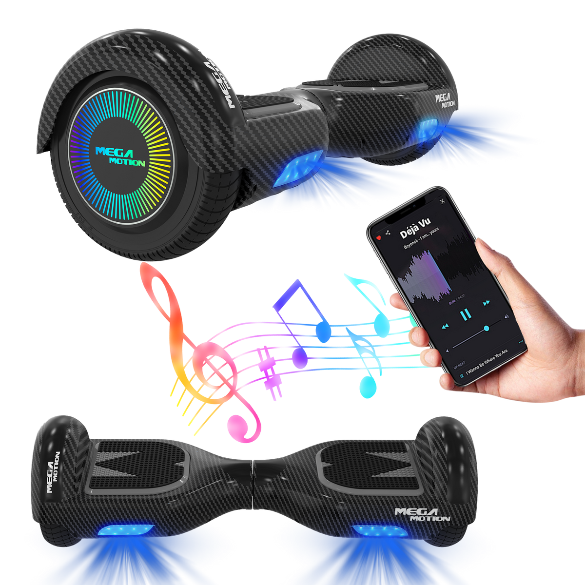 MEGA MOTION A03 Hoverboard for Kids, Black Hoverboard Image