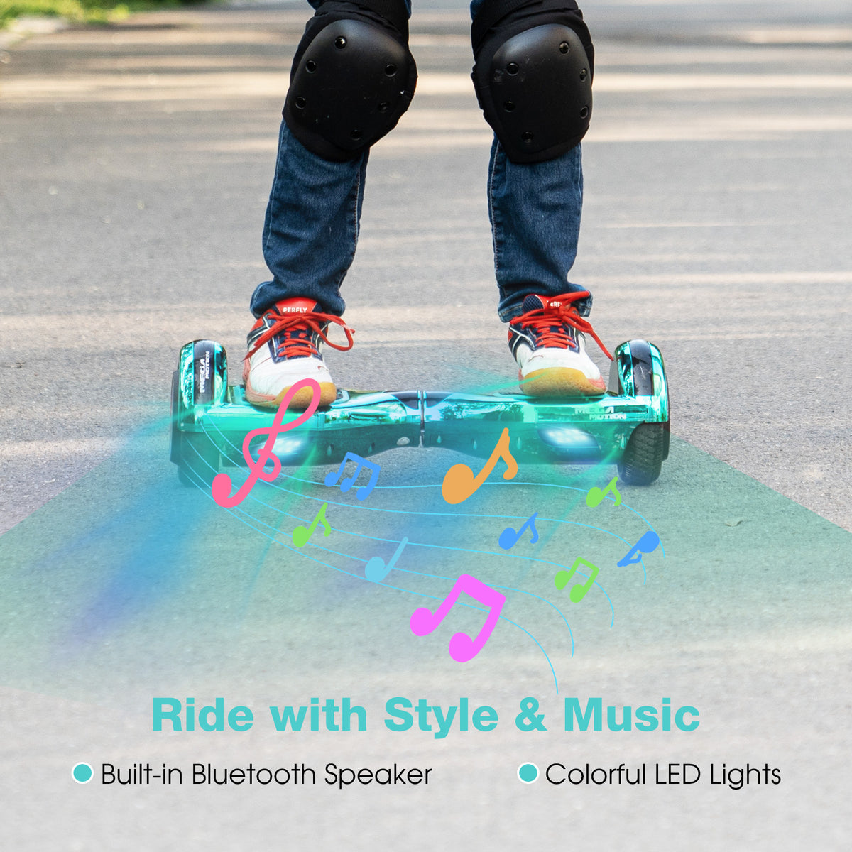 MEGA MOTION A03 Hoverboard for Kids with Built-in Bluetooth Speaker, one Kid Riding Hoverboard Image