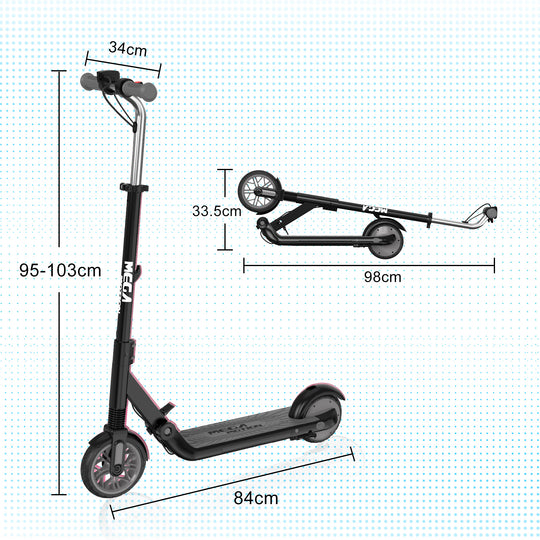 Image showcasing the dimensions of the MEGA MOTION ME1 electric scooter