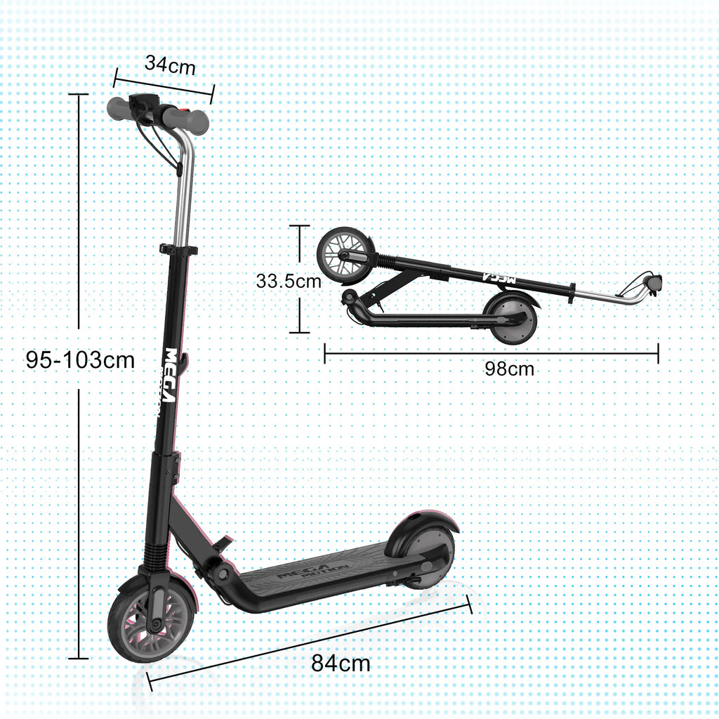 Image showcasing the dimensions of the MEGA MOTION ME1 electric scooter