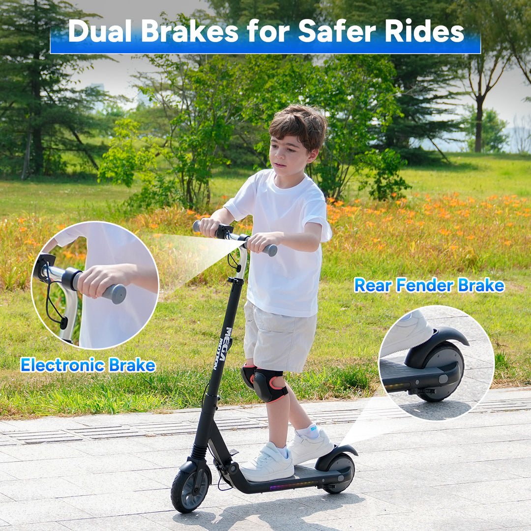 Images of the MEGA MOTION ME1 electric scooter with electronic brakes and mudguard brakes