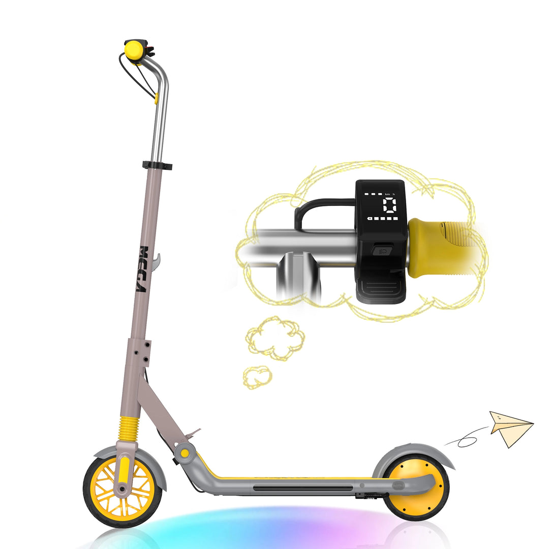 Images of the yellow MEGA MOTION ME1 electric scooter