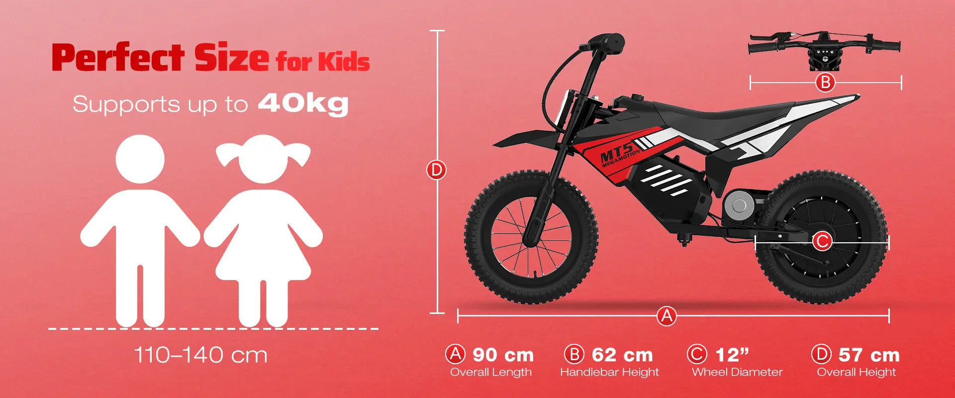 MEGA MOTION MT5 kids electric motorbike for age 6-10 years old